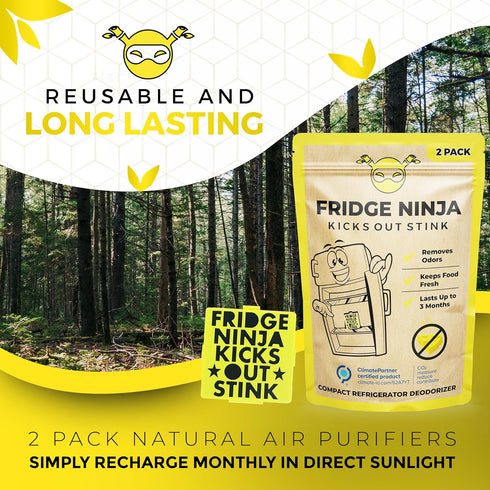 Fridge Ninja Compact Fridge Deodorizer (2 Pack) - More Effective Than Baking Soda - Compact Size Refrigerator Deodorizer Made of Activated Carbon...