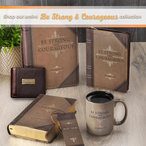 Christian Art Gifts Genuine Leather Wallet for Men | Strong and Courageous with Brass Inlay “ Deuteronomy 31:6 Bible Verse | RFID Quality Classic ...