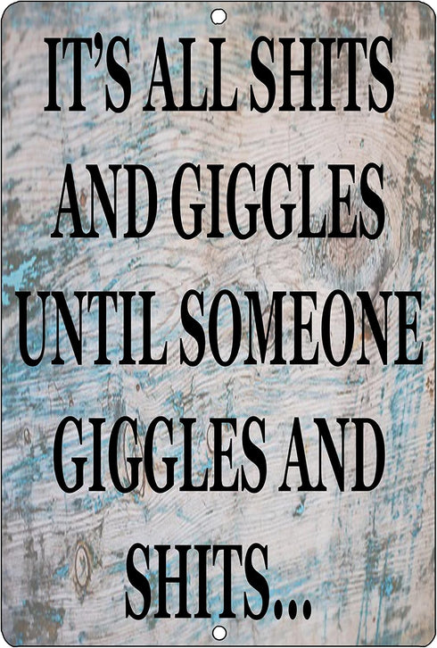 Rogue River Tactical Funny Sh%TS and Giggles Metal Tin Sign, 12x8 Inch, Wall Decor Man Cave Bar...