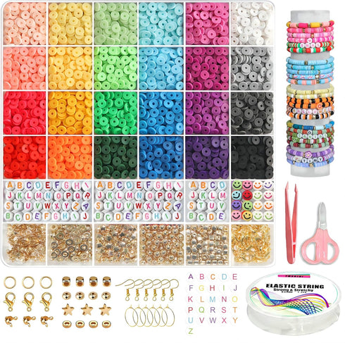 YMSDZHL 6000+PCS Clay Beads Bracelet Making Kit,24 Color DIY Flat Preppy Beads for Friendship Jewelry Making,Polymer Heishi Beads with Charms Gift...