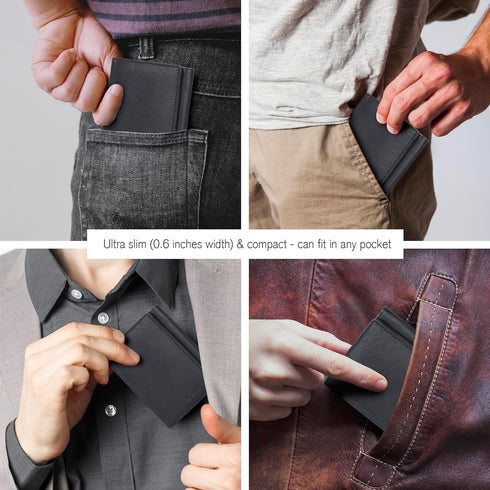 ESTALON Leather Trifold Wallet For Men - RFID Blocking - 6 Card Slots, 2 Slip Pockets & 1 Front ID Window - Minimalist Design, Slim Wallet...
