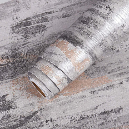 Wallpaper Peel and Stick Vinyl Film Concrete Contact Paper Gray Silver Textured Rustic 15.7X118.1 inchs Vintage Removable Cement Wall Paper for Be...