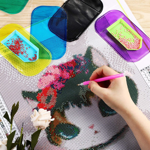 Blulu 6 Pieces Diamond Art Painting Accessories Anti-Slip Tools Sticky Mat Diamond Painting Trays Sticky Gel Pad Universal Mount Holder 5.6 x 3.3 ...