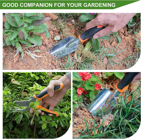 Garden Tool Set, 3PCS Sturdy Gardening Hand Tools Kit - Trowel/Shovel, Transplanter, Sharp Bypass Pruning Shears/Scissors/Clippers - Comfortable H...