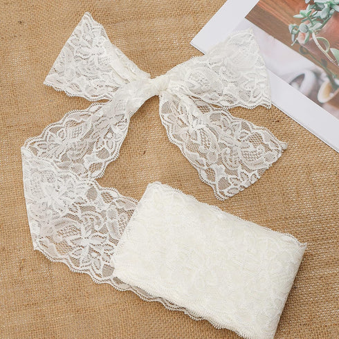 VGOODALL Bridal Wedding Lace Ribbon 3 Inch Wide 10 Yards - Stretchy Elastic Floral Lace Trim for Decoration, Gift Wrapping, DIY Crafts, Hair Bows,...
