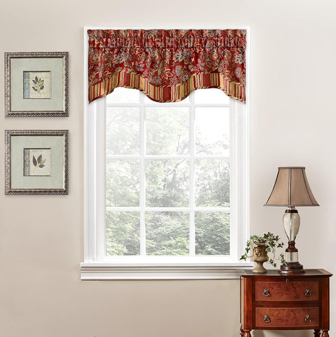 Waverly Navarra Farmhouse Scalloped Valance Rod Pocket Window Curtain for Kitchen or Bathroom, 52" x 16", Crimson...