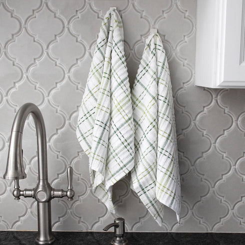 Ritz Royale Collection 100% Combed Terry Cotton, Highly Absorbent, Oversized Kitchen Towel Set, 28" x 18", 2-Pack, Checked, Cactus Green...