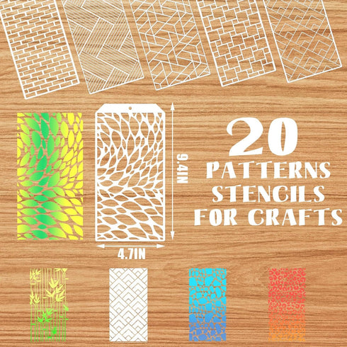 20 Pieces Reusable Border Stencils for Painting Cubist Leaf Stencil Template Geometric Leopard Camouflage Stencil for Wood DIY Craft Fabric Furnit...