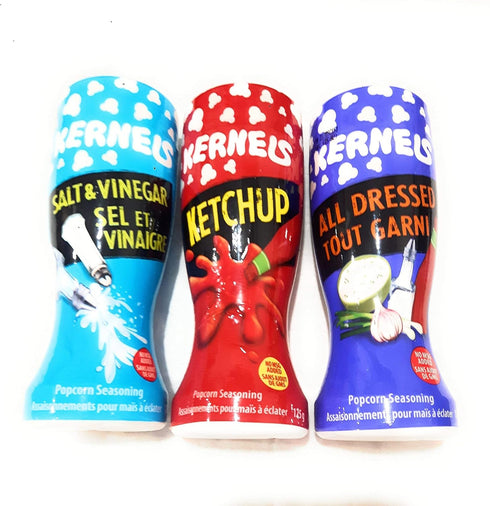 KERNELS Popcorn Ketchup Salt and Vinegar All dressed Seasoning variety Canadian Eh!...