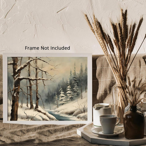 Posterizer 1 pcs-snowy jungle in winter in oil painting style-12-Landscape & Nature Art-GIft for Men Women Teens-Dining Room Decor- unframed wall ...