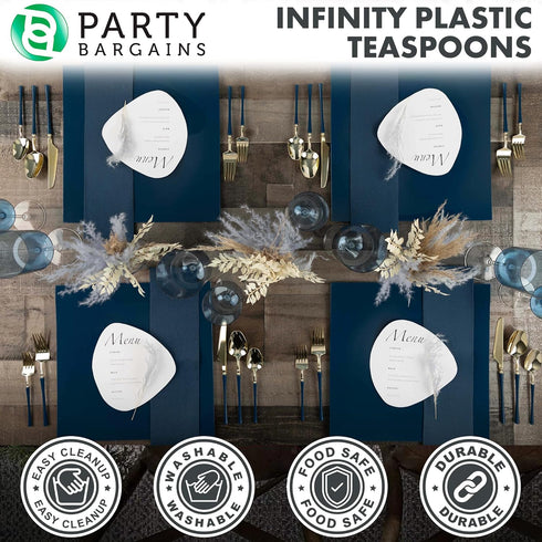 Party Bargains Disposable Plastic Navy Gold Teaspoons, Infinity Modern Design Utensils, 40 Pack...