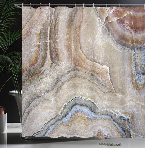 Ambesonne Marble Print Shower Curtain, Surreal Onyx Stone Surface Pattern Pale Blue Details Picture, Cloth Fabric Bathroom Decor Set with Hooks, 6...