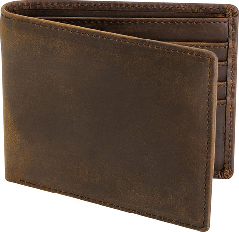 Top Grain Leather Wallet for Men | RFID Blocking | Extra Capacity Bifold Wallet with 2 ID Windows | Ultra Strong Stitching | Slim Billfold with 8 ...