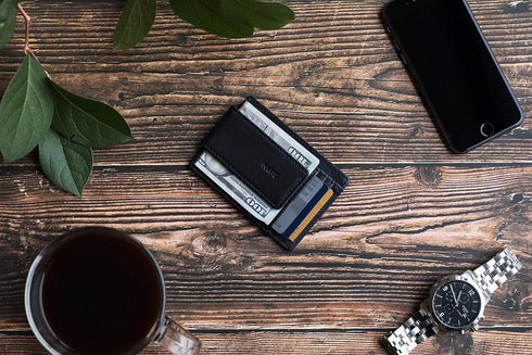 Premium Leather Magnetic Money Clip Card Wallet For Men, RFID Mens Wallet, Black...