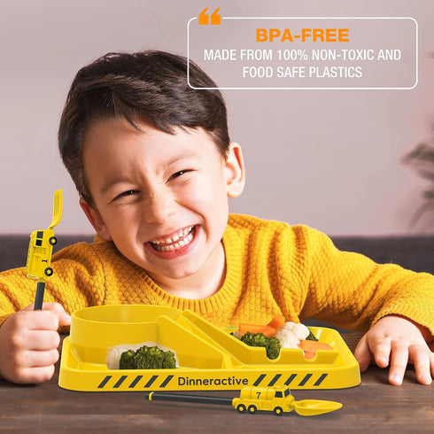 Dinneractive Utensil Set for Kids – Yellow Firefighter Themed Fork and Spoon for Toddlers and Young Children – 2-Piece Set...