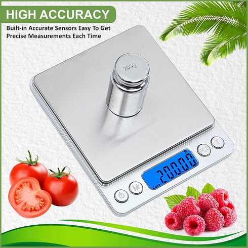 Digital Kitchen Scale – Battery Operated Highly Accurate Stainless Steel Abs Plastic Food Scale - Full Tare Function in 3kg/0.1g Gm and Oz for Wei...