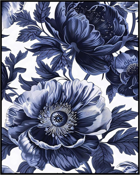 Posterizer 1 pcs-big lush navy blue flowers-chic aesthetic-Floral & Botanical Art-Abstract & Modern Art-Decor for Home & Office- UNFRAMED Wall Art...