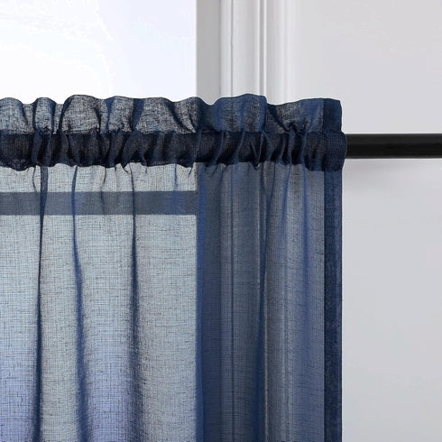 Navy Kitchen Curtains 36 Inch Length for Basement Window Small Pair Rod Pocket Semi Sheer Faux Linen Short Cafe Curtain Tier RV Summer Drapes for ...