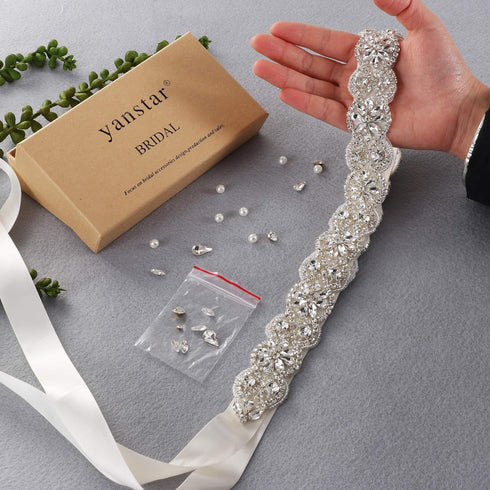 yanstar Handmade Wedding Belt Bridal Belts and Sashes Crystal Rhinestone Ribbon Belt for Wedding Dress Bridesmaid Prom Gowns...