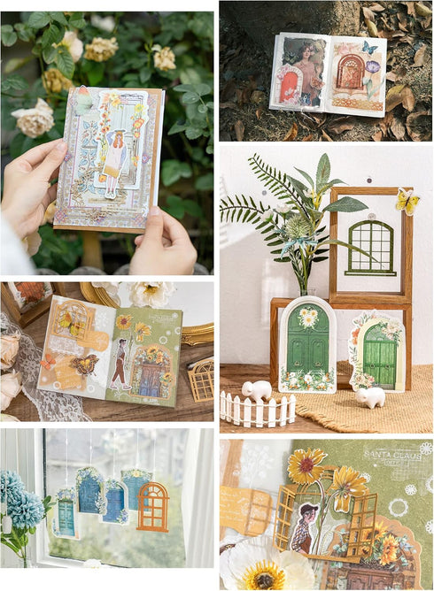 JOYCHOIC Aesthetic Scrapbook Paper, 90Pcs Vintage Garden Door Junk Journal Journaling Scrapbooking Supplies, Materials Bullet Kit Art Album Planne...