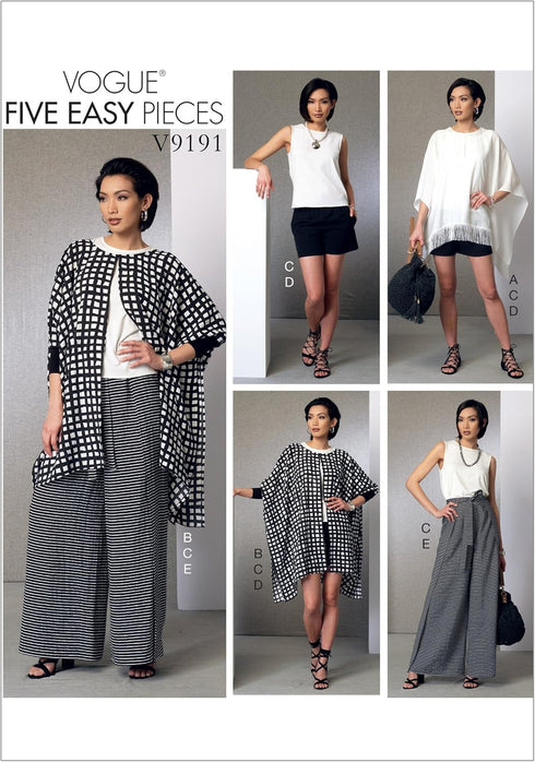 Vogue Patterns V9191 Misses' Ponchos, Back-Pleat Top, Shorts and Wide-Leg Wrap Pants Sewing Pattern, Size Y (XSM-SML-MED)...