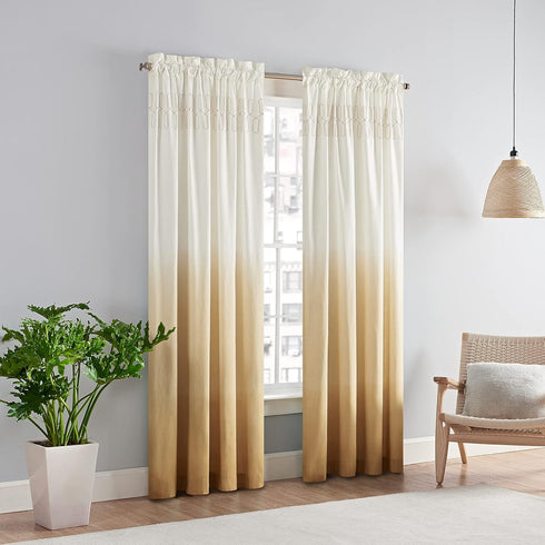VUE Arashi Modern Boho Decorative Ombre Rod Pocket Window Curtain for Living Room (1 Panel), 52 in x 95 in, Gold...