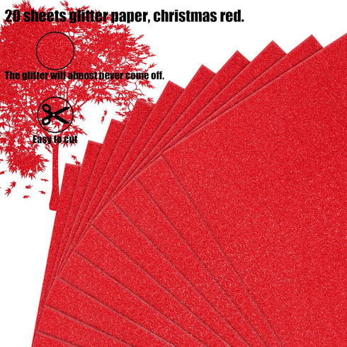 20 Sheets Christmas Red Glitter Cardstock Paper, A4 Size Glitter Paper for Crafts, Birthday and Wedding Party decorations, Gift Box packing and Ot...
