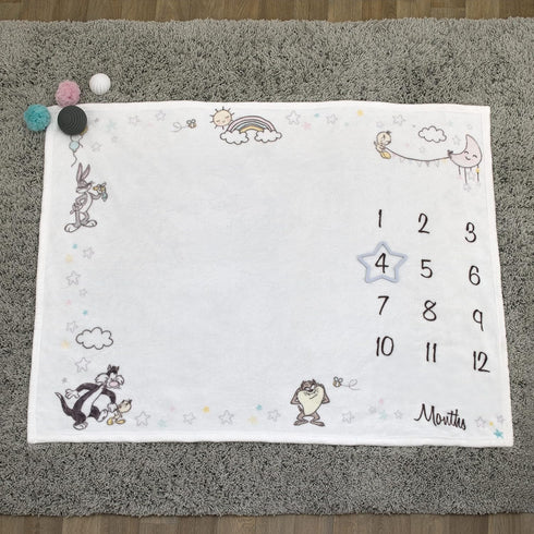Warner Brothers Looney Tunes Best Buds White with Pastel Blue, Pink, and Yellow Bugs Bunny, Tweety, Tasmanian Devil, and Sylvester The Cat Milesto...