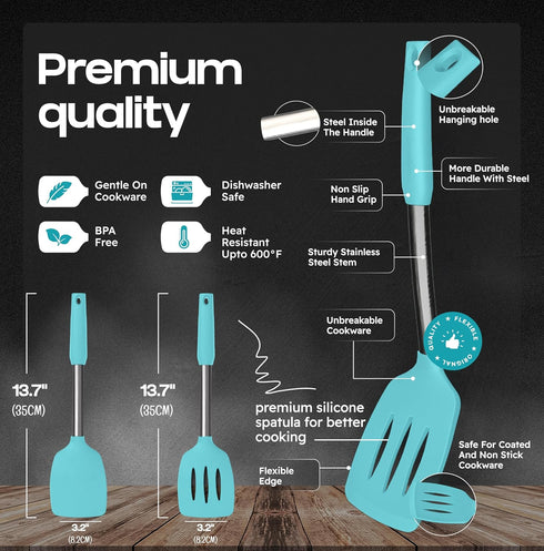 Silicone Spatula Set - Turner Spatulas Silicone Heat Resistant 600°F - Slotted & Solid Silicone Spatulas for Cooking Fish, Eggs, Pancakes Flipper ...