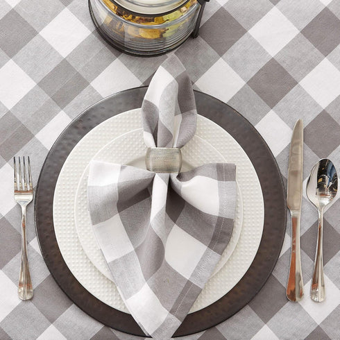DII Buffalo Check Collection, Classic Farmhouse Tablecloth, Table Topper, 40x40, Gray & White...