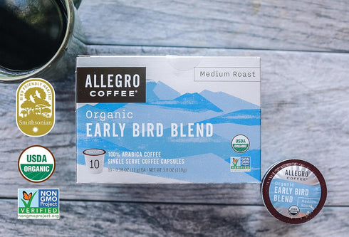 Allegro Coffee, Coffee Early Bird Blend Pods Organic 10 Count, 3.8 Ounce...