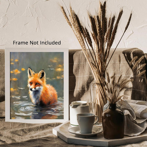 Posterizer 1 pcs- Beautiful Red fox in a shallow river-Art for Animal Lovers-Floral Botanical Art- Gift for Men Women Entrepreneur Teens-Decor for...