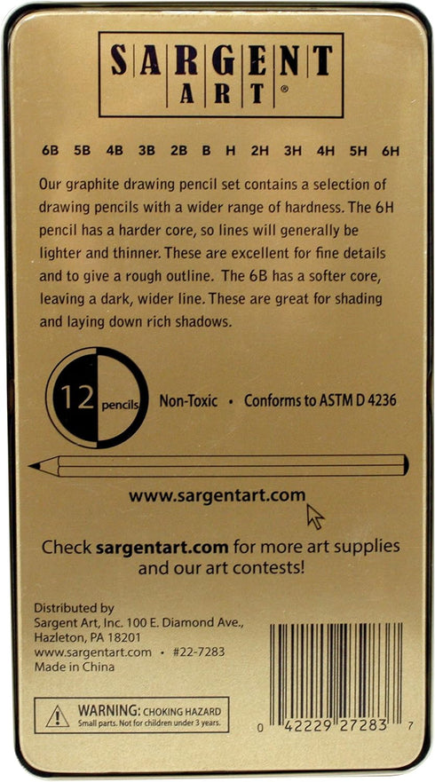 Sargent Art 22-7283 12 Piece Graphite Drawing Pencil Set in Tin Case...