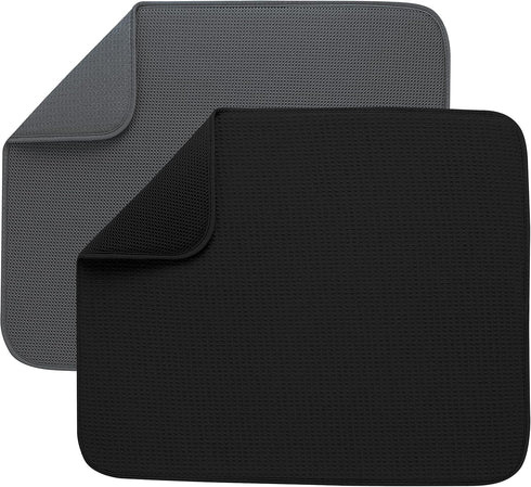 S&T INC. Dish Drying Mat, Highly Absorbent Microfiber Kitchen Counter Mat Value Pack, Dish Drying Pad for Dishes, Utensils, Pots and Pans, Large 1...