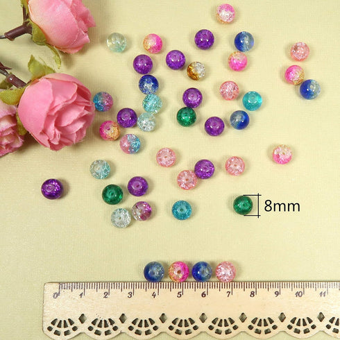 TOAOB 200pcs 8mm Glass Beads for Jewelry Making Crackle Glass Lampwork Beads Round Loose Spacer Bead Supplies for DIY Crafts Bracelets Necklaces...