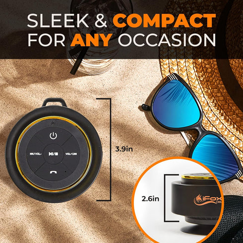 iFox Portable Bluetooth Shower Speaker, IPX7 Waterproof Outdoor Wireless Speaker, Built-in Mic, Carabiner, Beach, Camping, Hiking, Pool, Great Gif...
