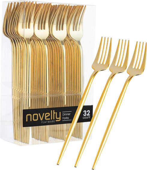 Novelty Modern Flatware, Cutlery, Disposable Plastic Dinner forks Luxury Gold 32 Count...