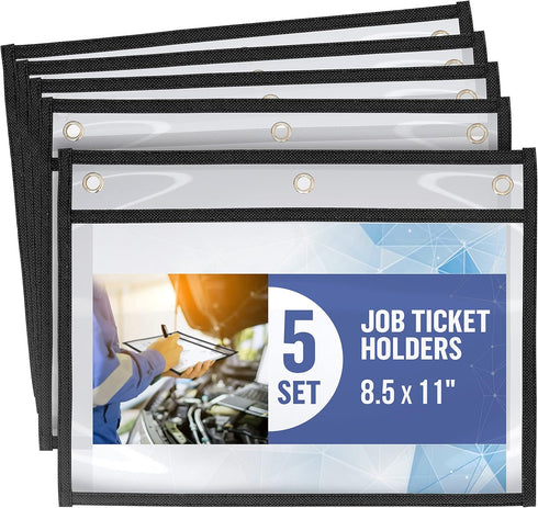 5 Pack Horizontal Job Ticket Holders 8.5x11 - Landscape Shop Ticket Holders 8 1/2 x 11 - Work Order Plastic Sleeves for Documents - Dry Erase Pock...