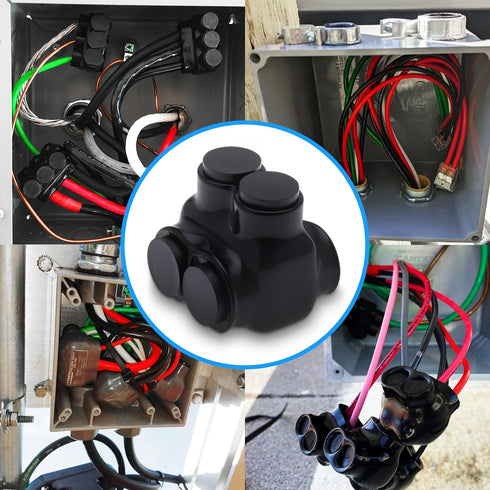 OhLectric Multi Cable Connectors with 2 Port 250 MCM-#6-2 - Dual Entry Splice Electrical Power Connector - Black Insulated Vinyl Coated Wire Conne...