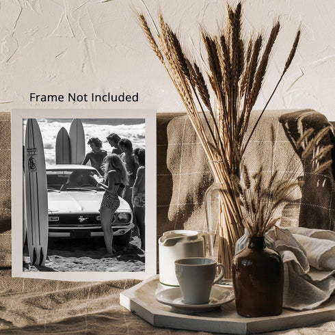 Posterizer 1 pcs-black and white photo of retro beach and surfers-Photography Art-Retro Art-Decor for Home & Office- unframed wall art...