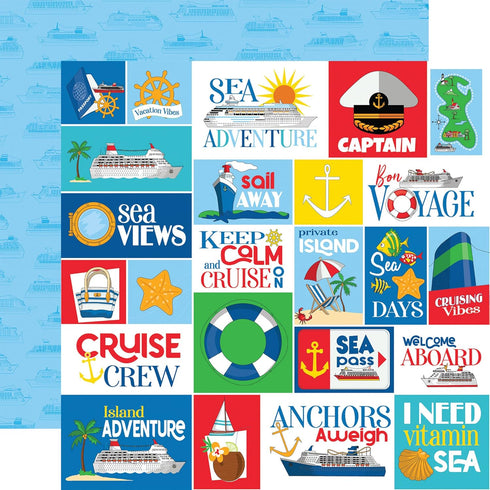Cruise Scrapbook Paper 12x12 - Cruise Ship Scrapbook Paper with Palm Tree, Whale, Fun Phrases Design | Cruise Ship Scrapbooking Paper for Journal,...
