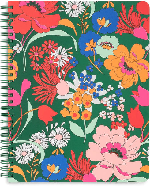 ban.do Green Floral Rough Draft Mini Spiral Notebook, 9" x 7" with Pockets and 160 Lined Pages, Superbloom...