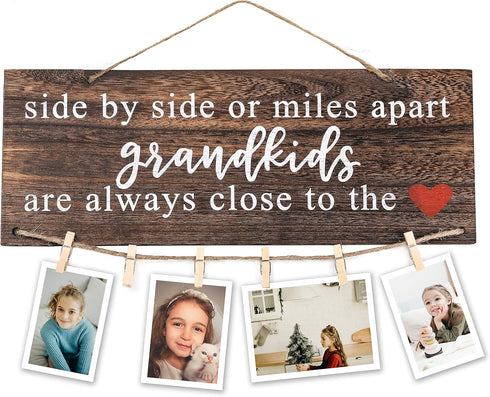 Grandparents Gifts from Grandchildren, Side by Side or Miles Apart Grandkids Photo Holder, Great Grandparents Day or Christmas Birthday Gifts for ...