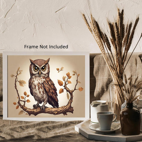 Posterizer 1 pcs- Brown owl sitting on a tree-Autumnal print-Art for Animal Lovers-Floral Botanical Art- Gift for Men Women Teens-Decor for Home ...