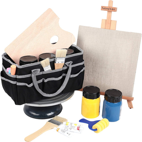 JJRING Craft and Art Organizer Tote Bag - 600D Silver Nylon Fabric Art Caddy with Pockets - for Art, Craft, Sewing, Medical, and Office Supplies S...