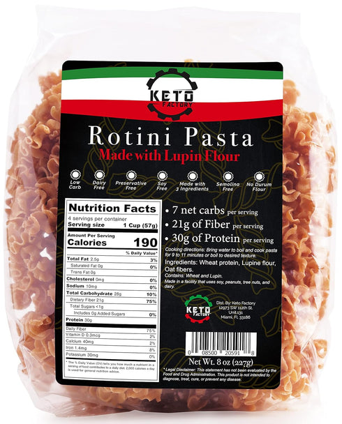 Keto Factory Low Carb Italian Rotini Pasta - Preservatives and Gluten Free, High Protein Vegan Snacks - Wheat Pasta Perfect for Keto, Carb Conscio...