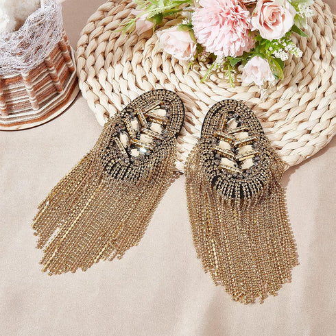 2pcs Metal Tassel Link Chain Epaulet Rhinestone Tassel Shoulder Epaulet Beaded Crystal Shoulder Boards Badge Brooch Pins Punk Epaulettes for Men W...