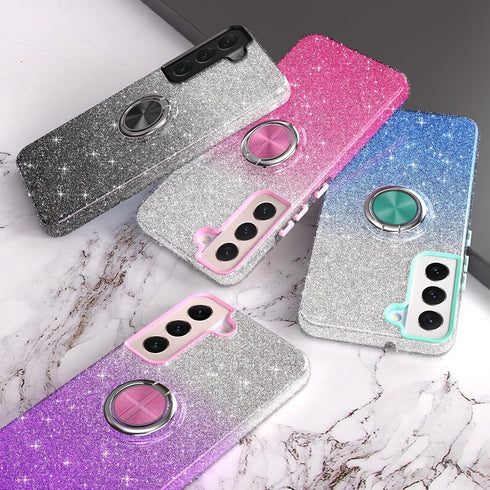 Galaxy S22 Case, Slim Fit Glitter Sparkly Case with 360°Ring Holder Kickstand Magnetic Car Mount Shock-Absorbent Protective Durable Cover for Gala...