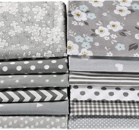 12 Pieces Quilting Fabric Grey Fat Quarters Floral Craft Fabric Bundle Patchwork Pre-Cut Sewing Square Sheets, 20 x 16 Inch/ 50 x 40 cm...
