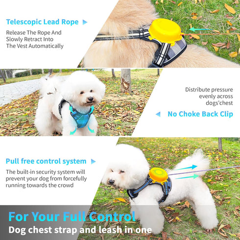 Dog Harness and Leash Set |Dog Vest Harness with 6 ft Multifunction Retractable Dog Leash | with One-Button Control,One-Handed Brake, Tangle Free ...